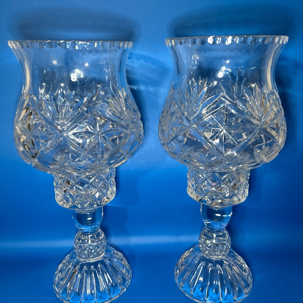 Elegant Crystal hurricane Candle Holders vintage - Picture 3 of 16